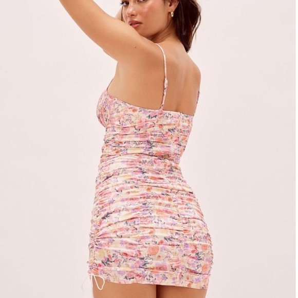 For Love & Lemons l Gardenia pink and white bodycon Mini Dress - Picture 3 of 4